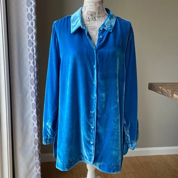 Soft Surroundings Icon Silk Velvour Poets Tunic Button Front Shirt - Picture 4 of 12